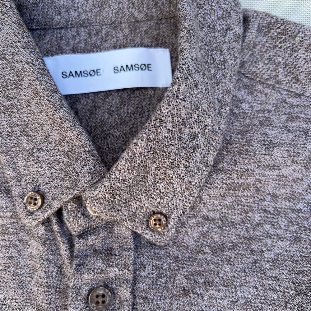 Samsøe Samsøe Textured Button Down Shirt Mens S Brown Gray Long Sleeve Casual - Picture 3 of 14